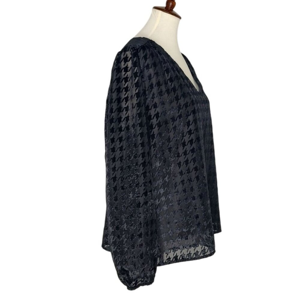 Ann taylor Houndtooth Blouse Black XL sheer Sleeve - Picture 7 of 10